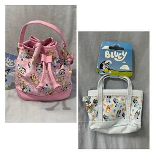 NEW Set Disney Ludo Bluey & Bingo Pink Crossbody Drawstring Purse & Mjni Tote